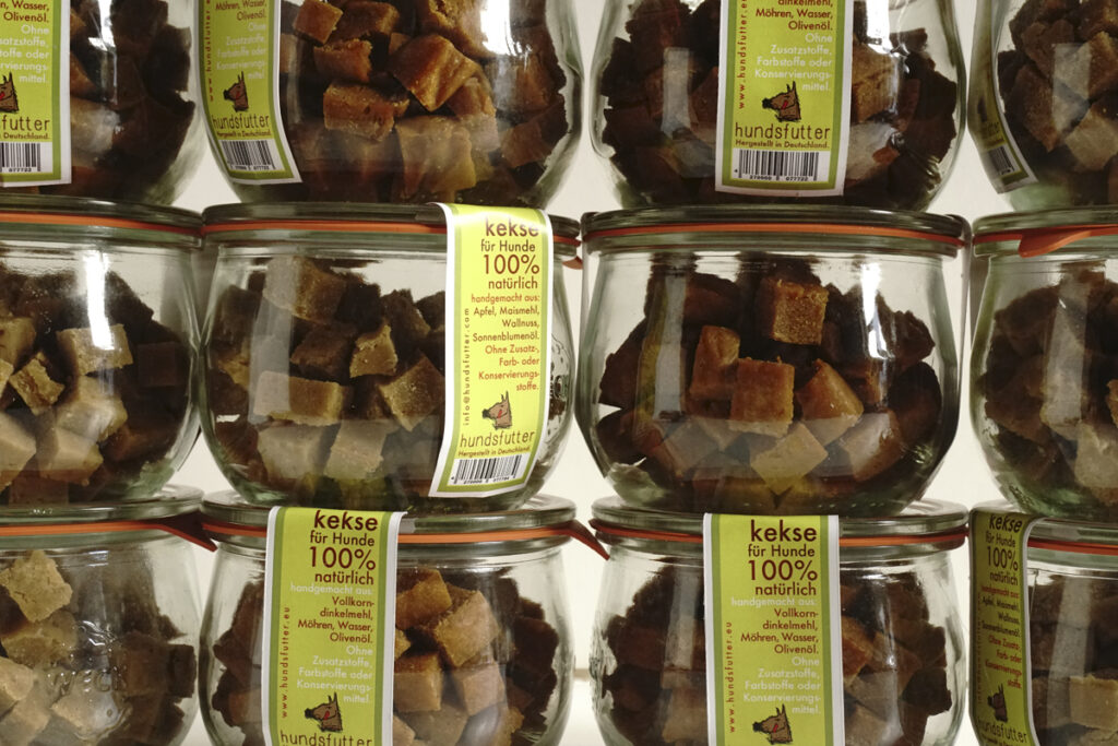 Healthy hypoallergenic soft dog snacks preserved in a jar in a vacuum without preservatives